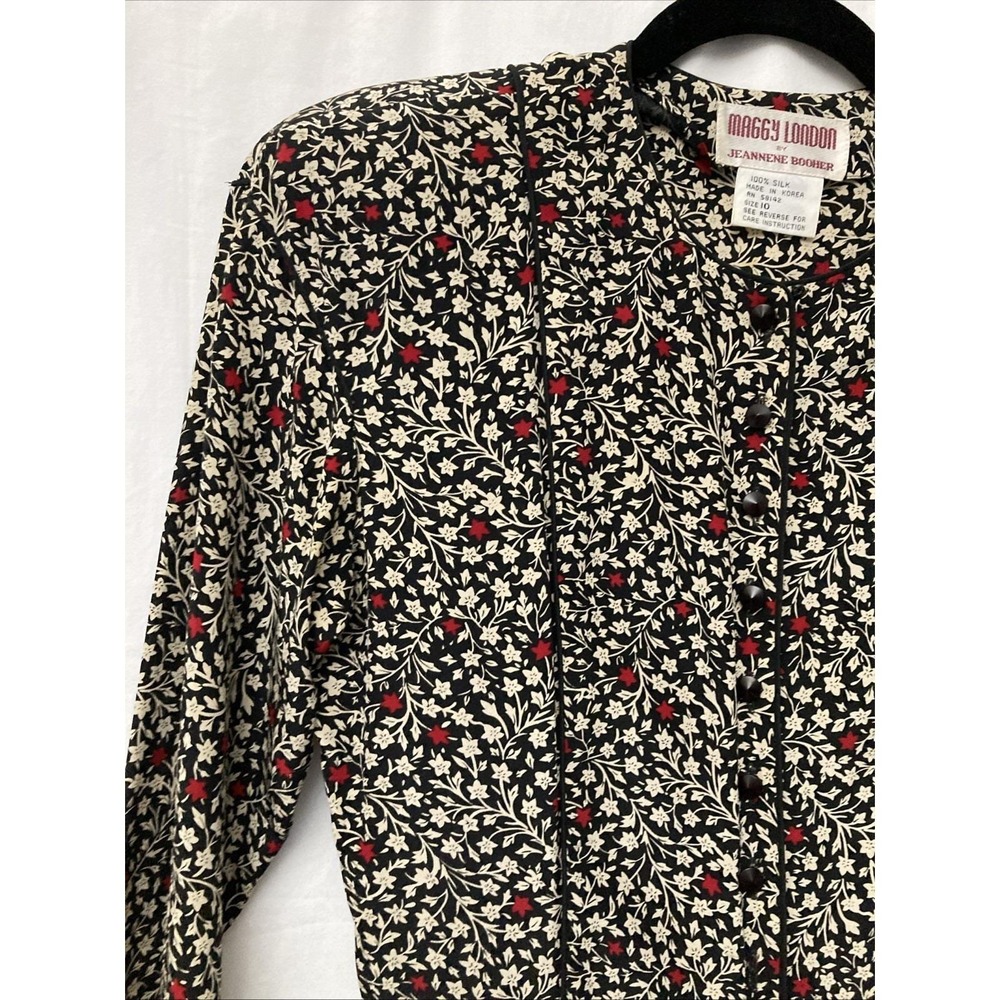 VTG Maggy London by Jeannene Booher Silk Front Button Floral Dress - Sz 10 - Picture 2 of 15